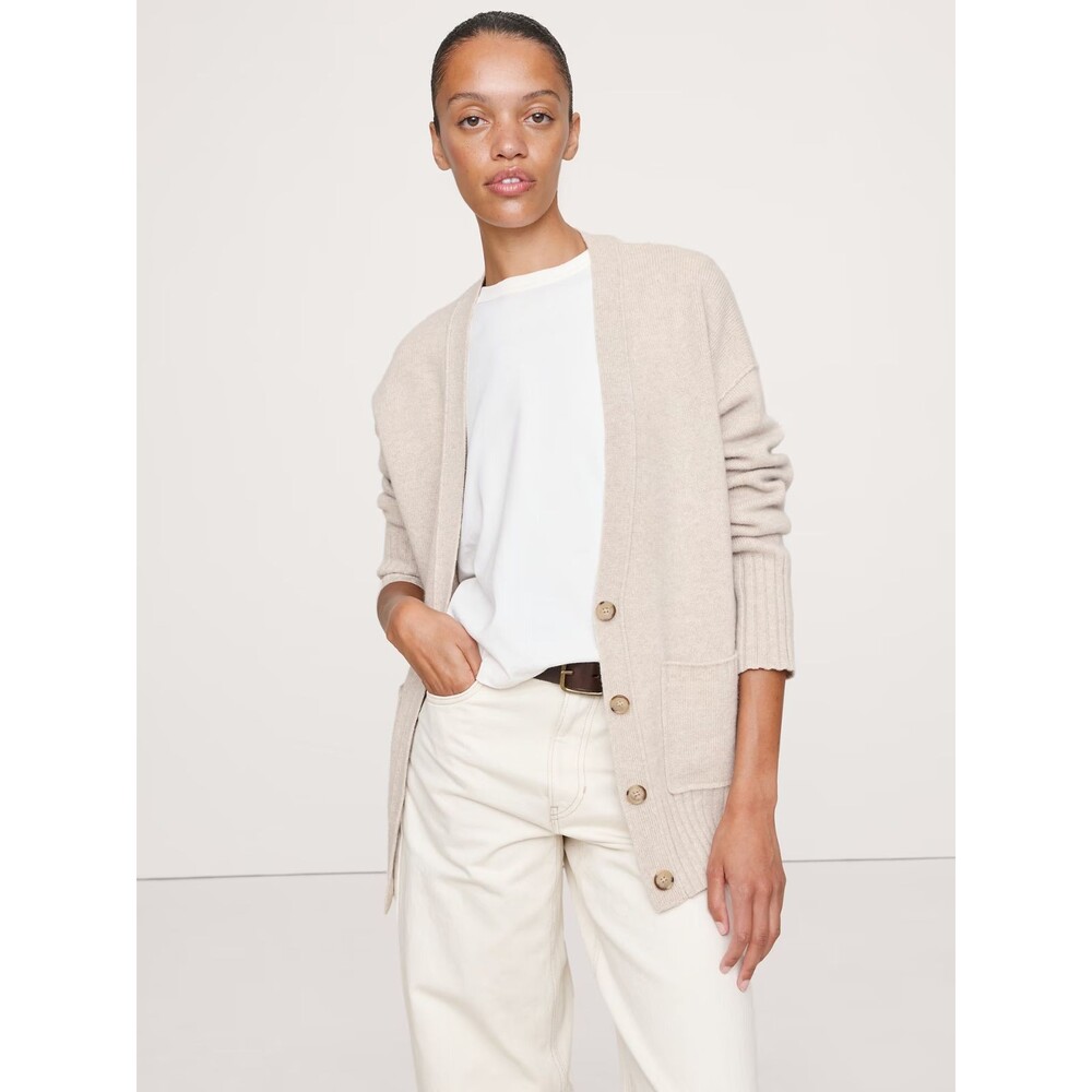 BANANA REPUBLIC Boyfriend Cashmere Cardigan XXL Natural Sweater #815933 NWOT